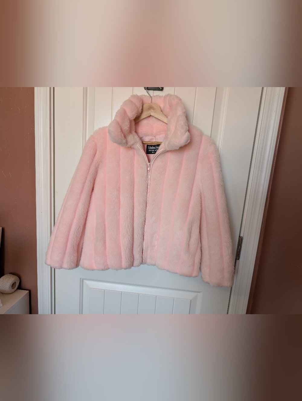 Vintage Fabulous Furs USA Faux Fur Teddy Jacket Women’s Pink